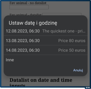Datalist Chrome on Androind