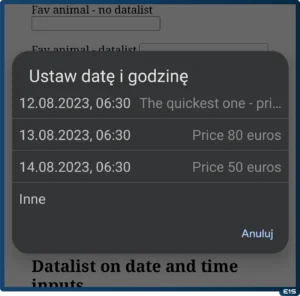 Datalist Chrome on Androind