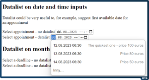 Datalist on datetime inputs in Chrome