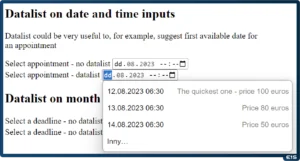 Datalist on datetime inputs in Chrome