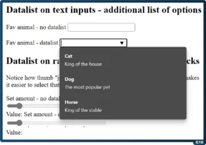 Datalist on text inputs