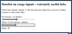 Datalist pole range on Edge