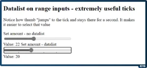 Datalist pole range on Edge