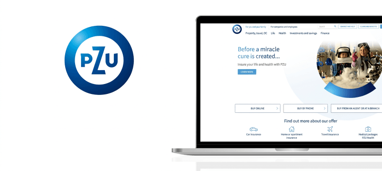 PZU laptop mockup english website case study