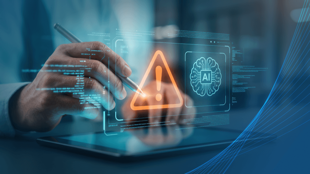 System AI z symbolem ostrzeżenia – ilustracja wymagań AI Act 2026 dla firm